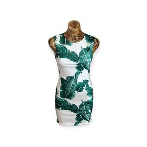 Golden Girls Blanche themed dress tropical leaves mini sleeveless green white XS